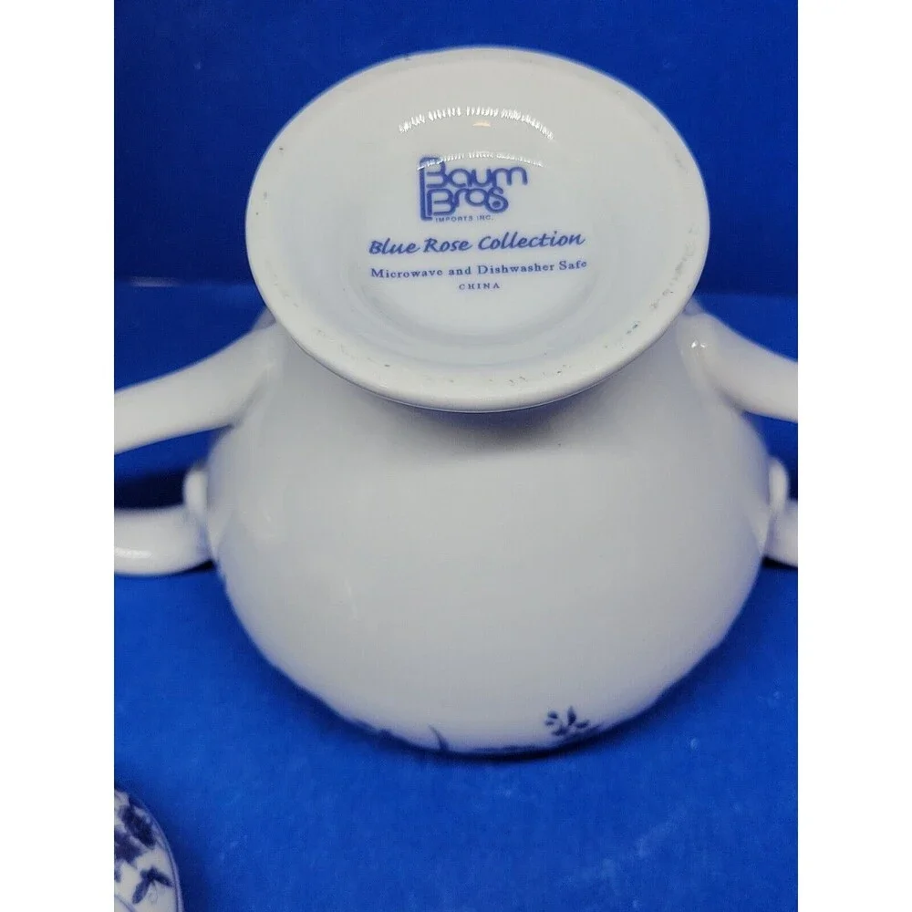 Baum Brothers Formalities Blue Rose Coffee Pot  Sugar & Creamer Set